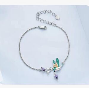 925 sterling silver, Elegant Silver Bracelet with Green and Purple Accents